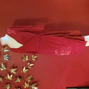 Twice Shy Organic Cotton Wrap Dress with Stretch Size Small Red and Pink